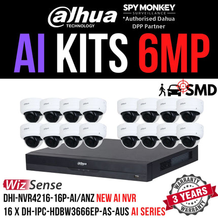 Dahua 2023 Full AI Security System: 16x 6MP Dome 3X66 Cams, 16CH 16MP WizSense NVR