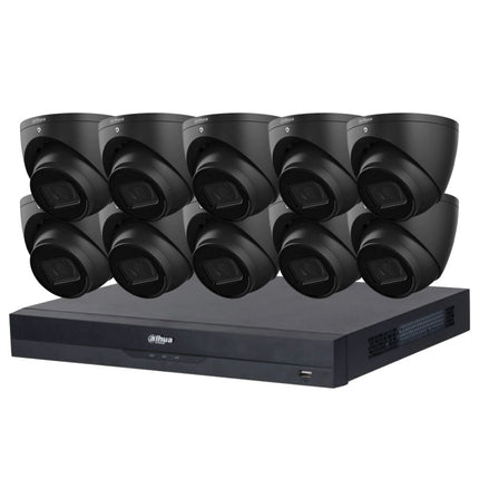 Dahua 2023 Full AI Security System: 10x 6MP Black Turret 3X66 Cams, 16CH 16MP WizSense NVR