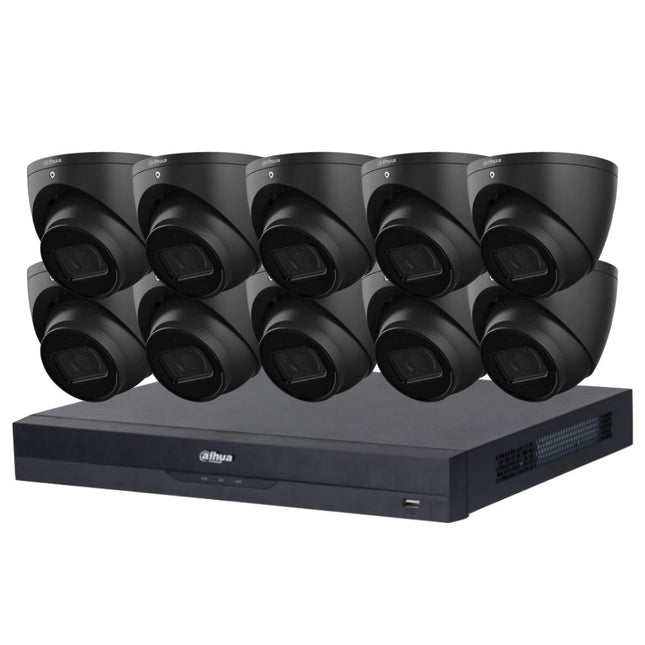 Dahua 2023 Full AI Security System: 10x 6MP Black Turret 3X66 Cams, 16CH 16MP WizSense NVR