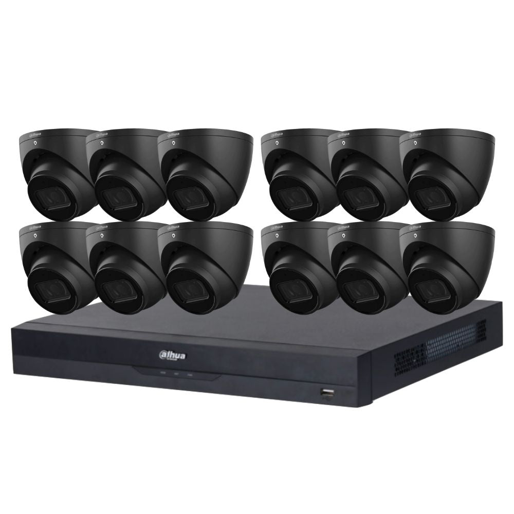 Dahua 2023 Full AI Security System: 12x 6MP Black Turret 3X66 Cams, 16CH 16MP WizSense NVR