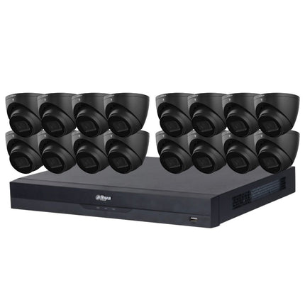 Dahua 2023 Full AI Security System: 16x 6MP Black Turret 3X66 Cams, 16CH 16MP WizSense NVR