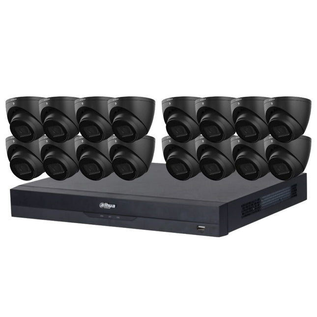 Dahua 2023 Full AI Security System: 16x 6MP Black Turret 3X66 Cams, 16CH 16MP WizSense NVR