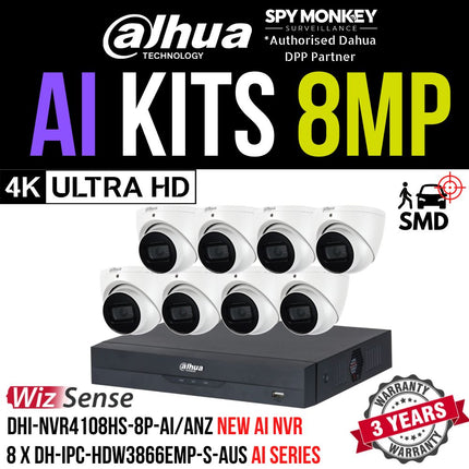 Dahua 2023 Full AI Security System: 8x 8MP Turret 3X66 Cams, 8CH 16MP WizSense NVR