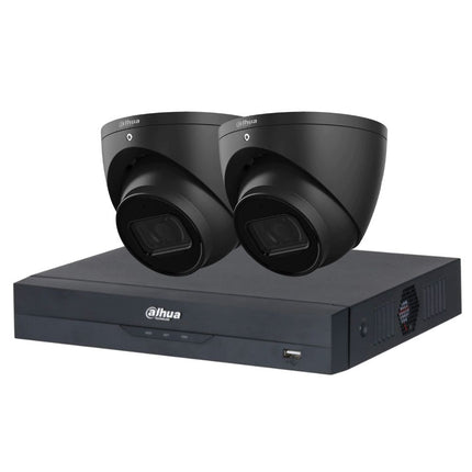 Dahua 2023 Full AI Security System: 2x 8MP Black Turret 3X66 Cams, 4CH 16MP WizSense NVR