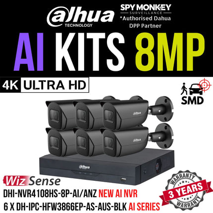 Dahua 2023 Full AI Security System: 6x 8MP Black Bullet 3X66 Cams, 8CH 16MP WizSense NVR