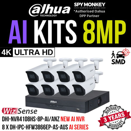 Dahua 2023 Full AI Security System: 8x 8MP Bullet 3X66 Cams, 8CH 16MP WizSense NVR