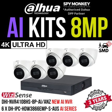 Dahua 2023 Full AI Security System: 6x 8MP Turret 3X66 Cams, 8CH 16MP WizSense NVR