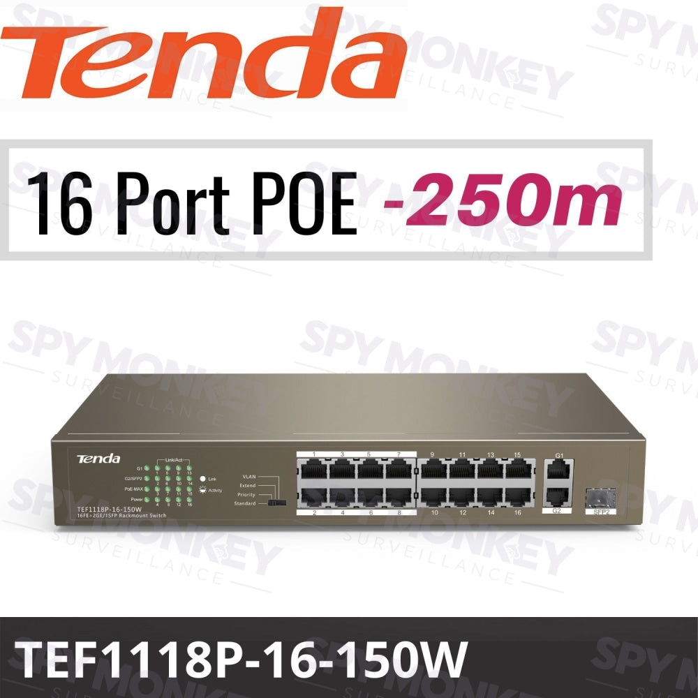 Tenda TN-TEG1116P-16-150W Switch: 16-Port PoE