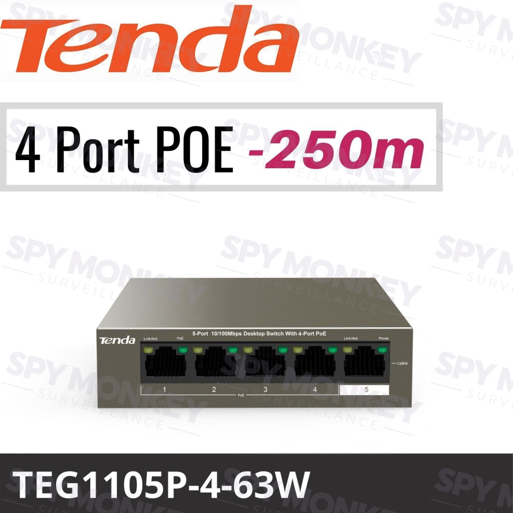 Tenda TEG1105P-4-63W Switch: 5-Port Gigabit with 4-Port PoE