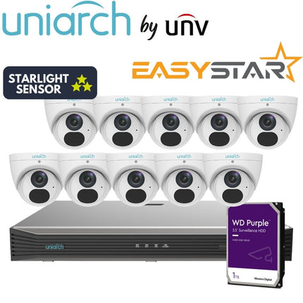 Uniarch Security System: 16-Channel NVR Pro, 10 X 6MP Turret, EasyStar