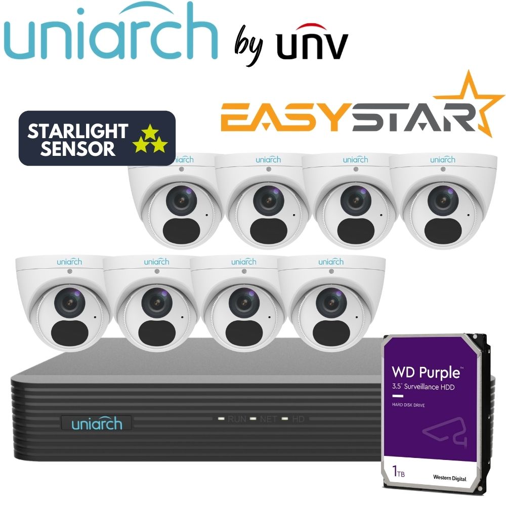 Uniarch Security System: 8-Channel NVR Pro, 8 X 6MP Turret, EasyStar