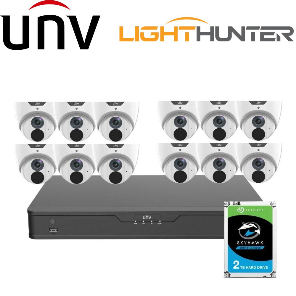 Uniview 16 Channel Security System: 8MP NVR, 12 x 8MP (4K) Turret
