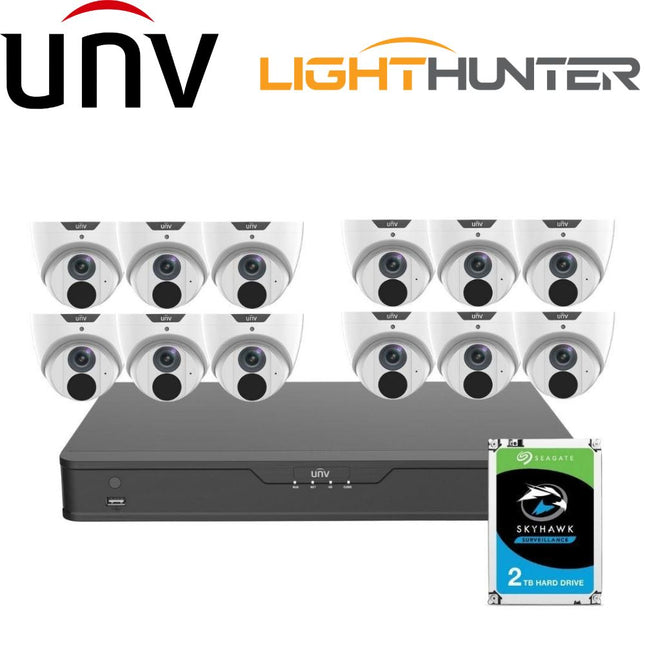 Uniview 16 Channel Security System: 8MP NVR, 12 x 8MP (4K) Turret Cameras, 2TB HDD