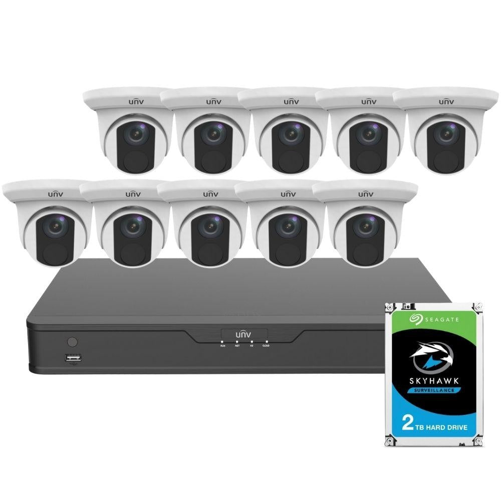 Uniview 16 Channel Security System: 8MP(4K) NVR, 10 x 8MP(4K) Turret Cameras, 2TB HDD