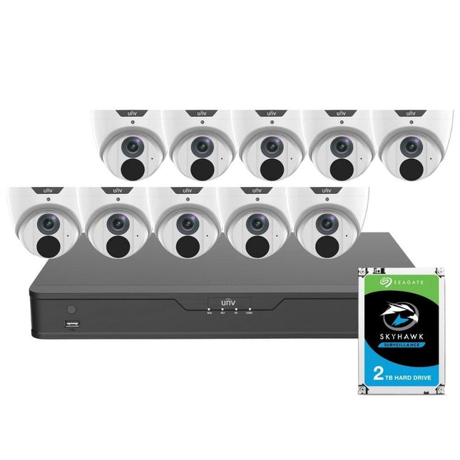 Uniview 16 Channel Security System: 8MP NVR, 10 x 8MP (4K) Turret Cameras, 2TB HDD