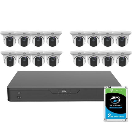 Uniview 16 Channel Security System: 8MP(4K) NVR, 16 x 8MP(4K) Turret Cameras, 2TB HDD