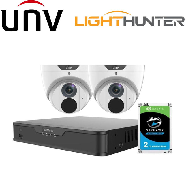 Uniview 4 Channel Security System: 8MP NVR, 2 x 8MP (4K) Turret Cameras, 2TB HDD