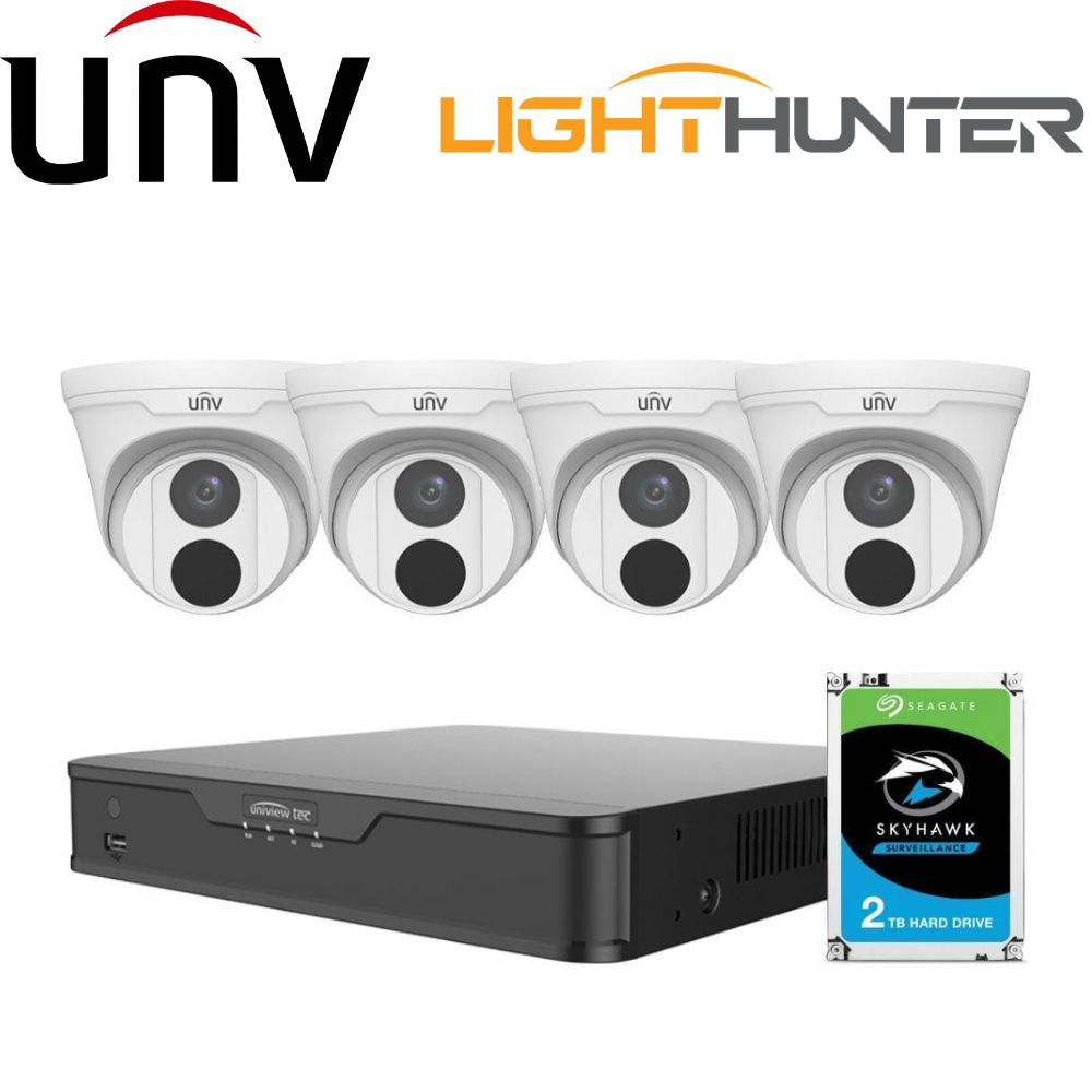 Uniview 4 Channel Security System: 8MP NVR, 4 x 5MP Easy Turret Cams, 2TB HDD