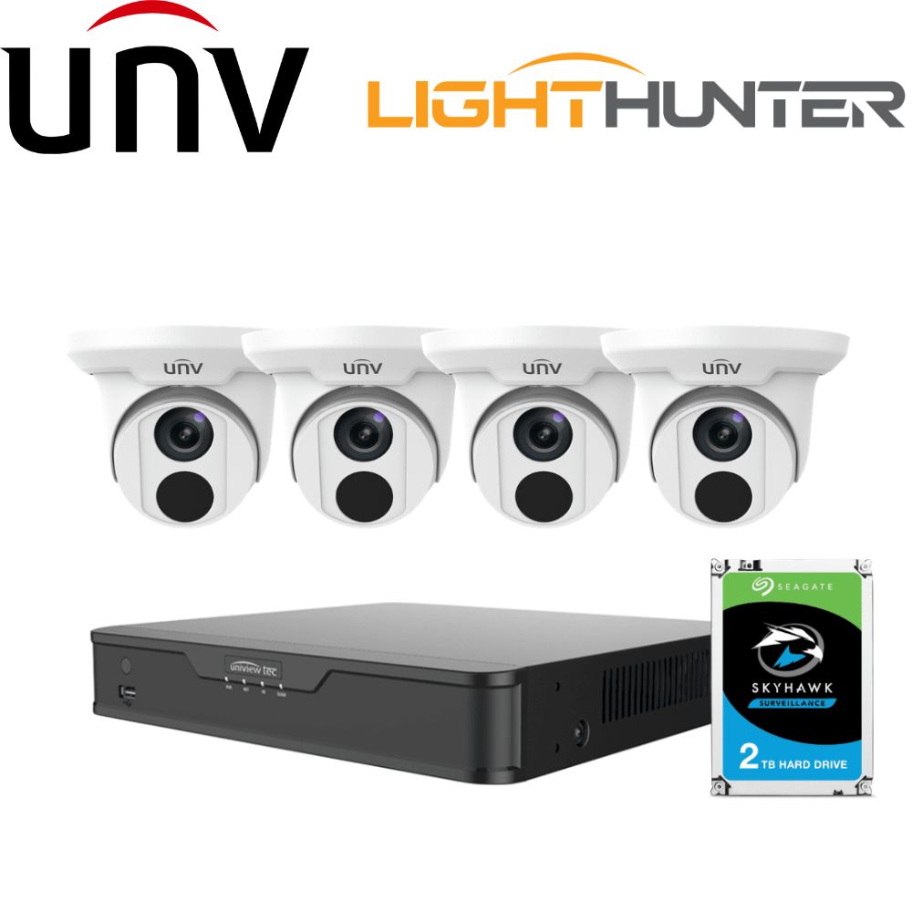 Uniview 4 Channel Tradies Kit: 4K NVR, 4 x 4MP Turret Cameras, 2TB HDD