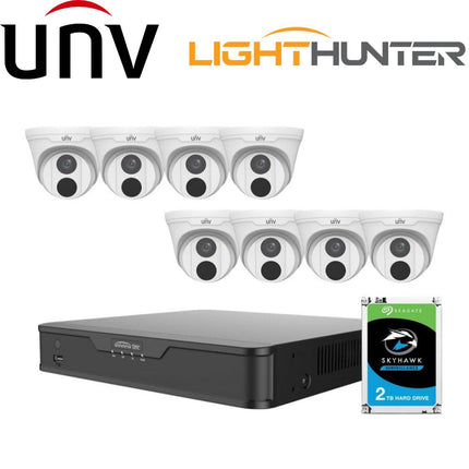 Uniview 8/16 Channel Security System: 8MP NVR, 8 x 5MP (Super HD) Easy Turret Cams, 2TB HDD