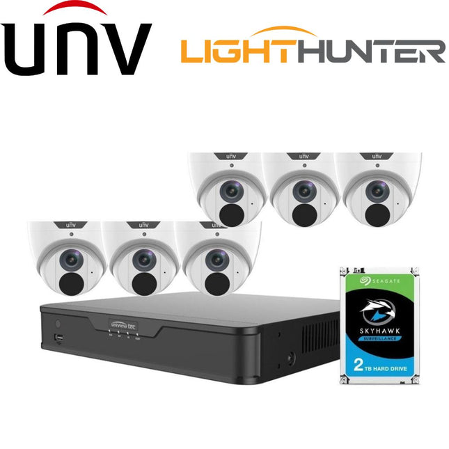 Uniview 8 Channel Security System: 8MP NVR, 6 x 8MP (4K) Turret Cameras, 2TB HDD