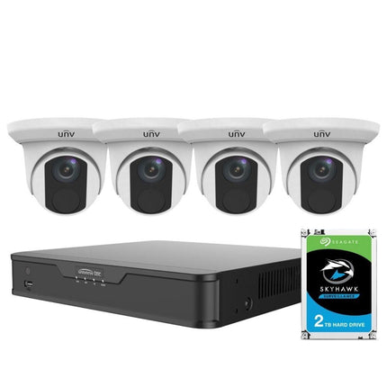 Uniview 8/16 Channel Security System: 8MP(4K) NVR, 4 x 8MP(4K) Turret Cameras, 2TB HDD
