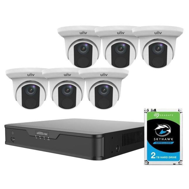 Uniview 8/16 Channel Security System: 8MP(4K) NVR, 6 x 8MP(4K) Turret Cameras, 2TB HDD