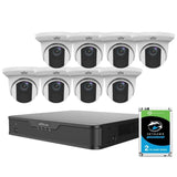 Uniview 8/16 Channel Security System: 8MP(4K) NVR, 8 x 8MP(4K) Turret Cameras, 2TB HDD