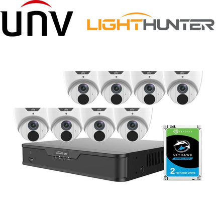 Uniview 8 Channel security System: 8MP NVR, 8 x 5MP LightHunter Turret Cameras, 2TB HDD