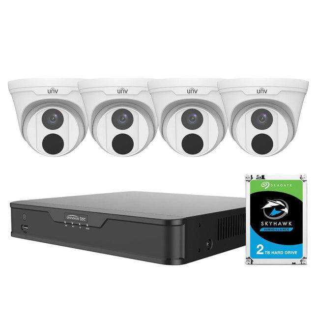 Uniview 4 Channel Security System: 8MP NVR, 4 x 5MP Easy Turret Cams, 2TB HDD