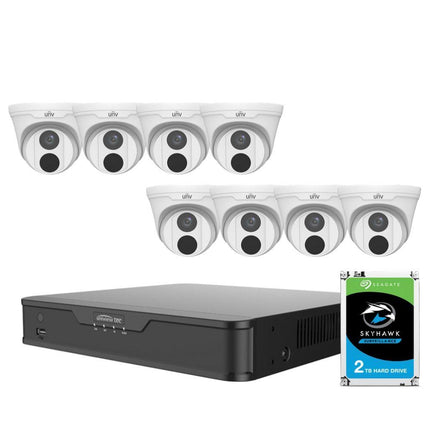 Uniview 8/16 Channel Security System: 8MP NVR, 8 x 5MP (Super HD) Easy Turret Cams, 2TB HDD